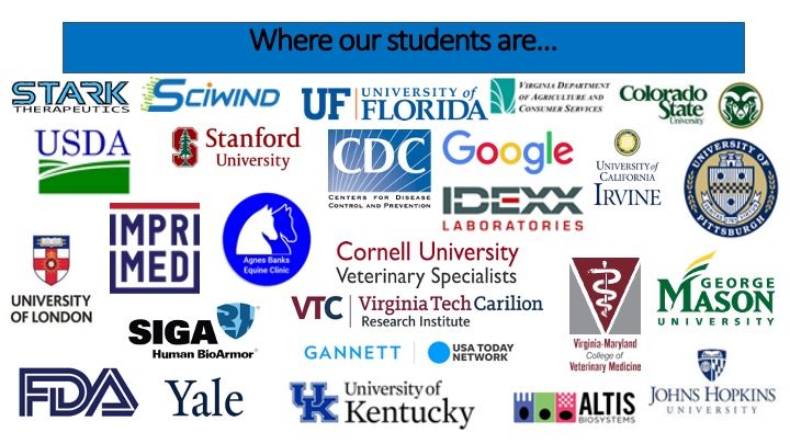 Various logos of employment locations of alumni
